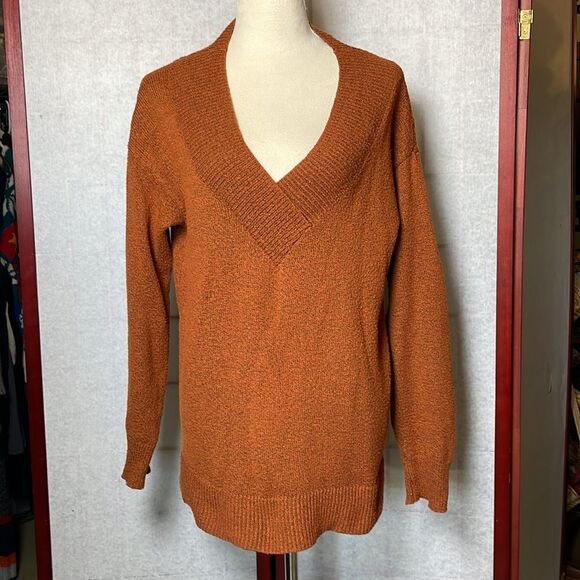Ava & Vic Burnt Orange Cozy Knit Women's Pullover V-Neck Sweater (Size: 14) - Picture 11 of 11
